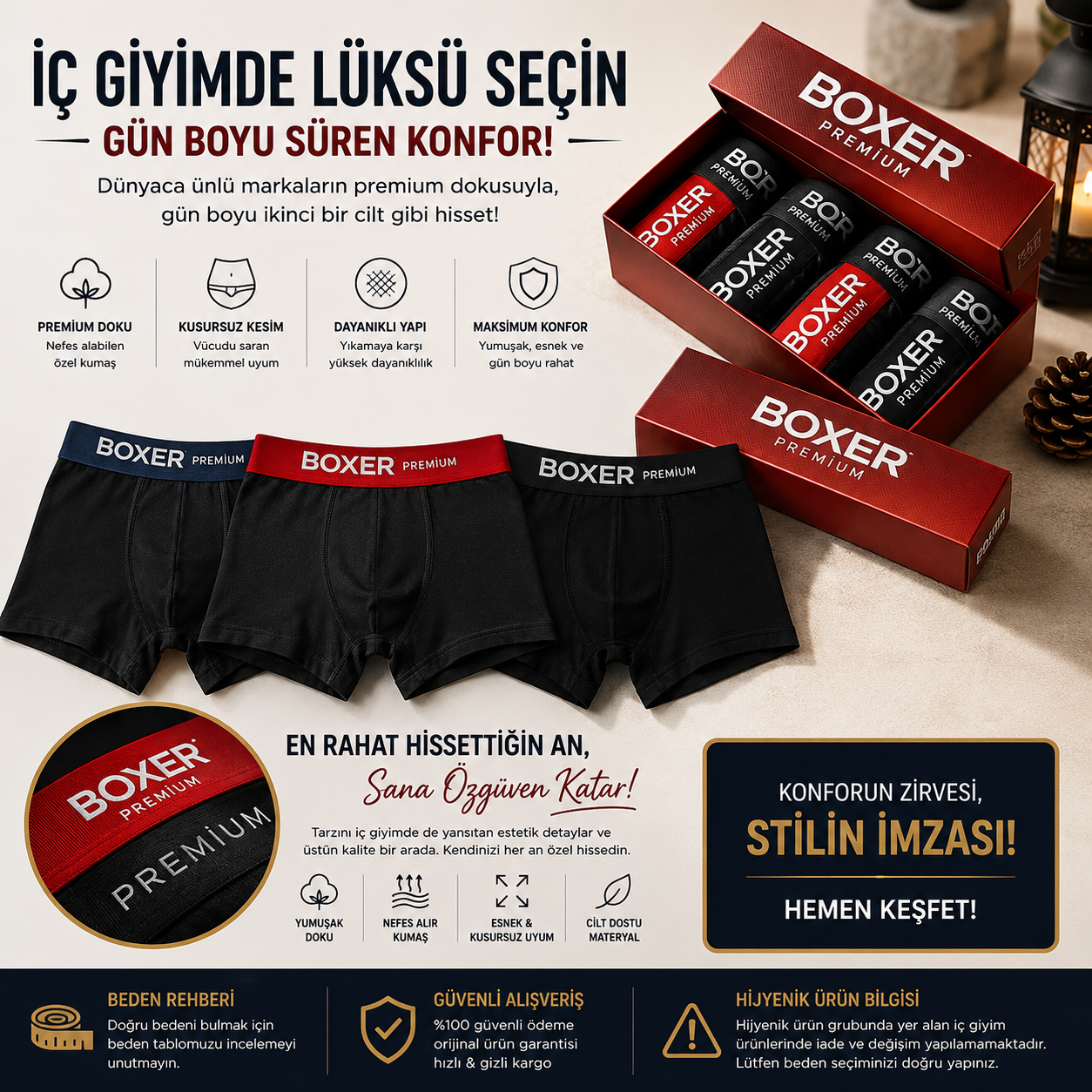 Boxer Premium - lacivert, kırmızı ve siyah model